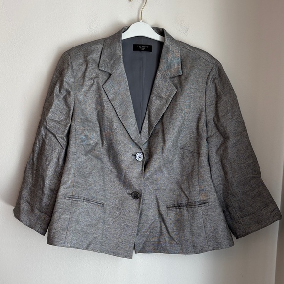 Talbots Jackets & Blazers - Talbots Linen metallic blend dressy holiday silver Gray Women's Blazer 20 read!
